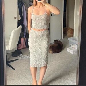 Meshki Gray Floral Sequin Skirt Set